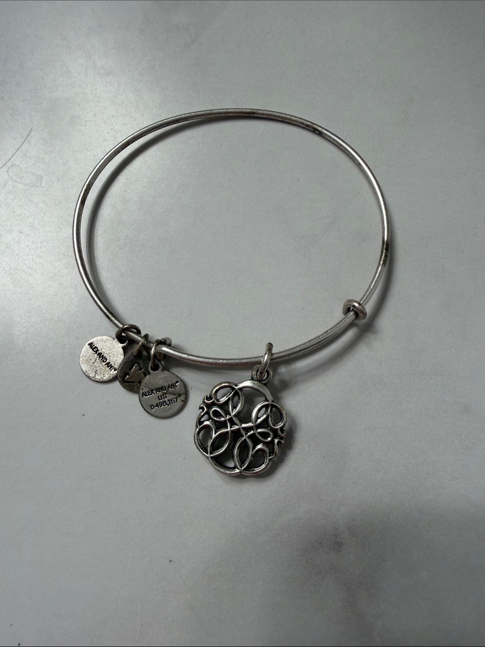 Alex and Ani Silver Swirl Circle Charm Adjustable Bangle